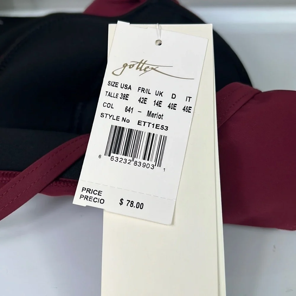 NWT Profile by Gottex Bikini Swim Top 38 E Red Merlot